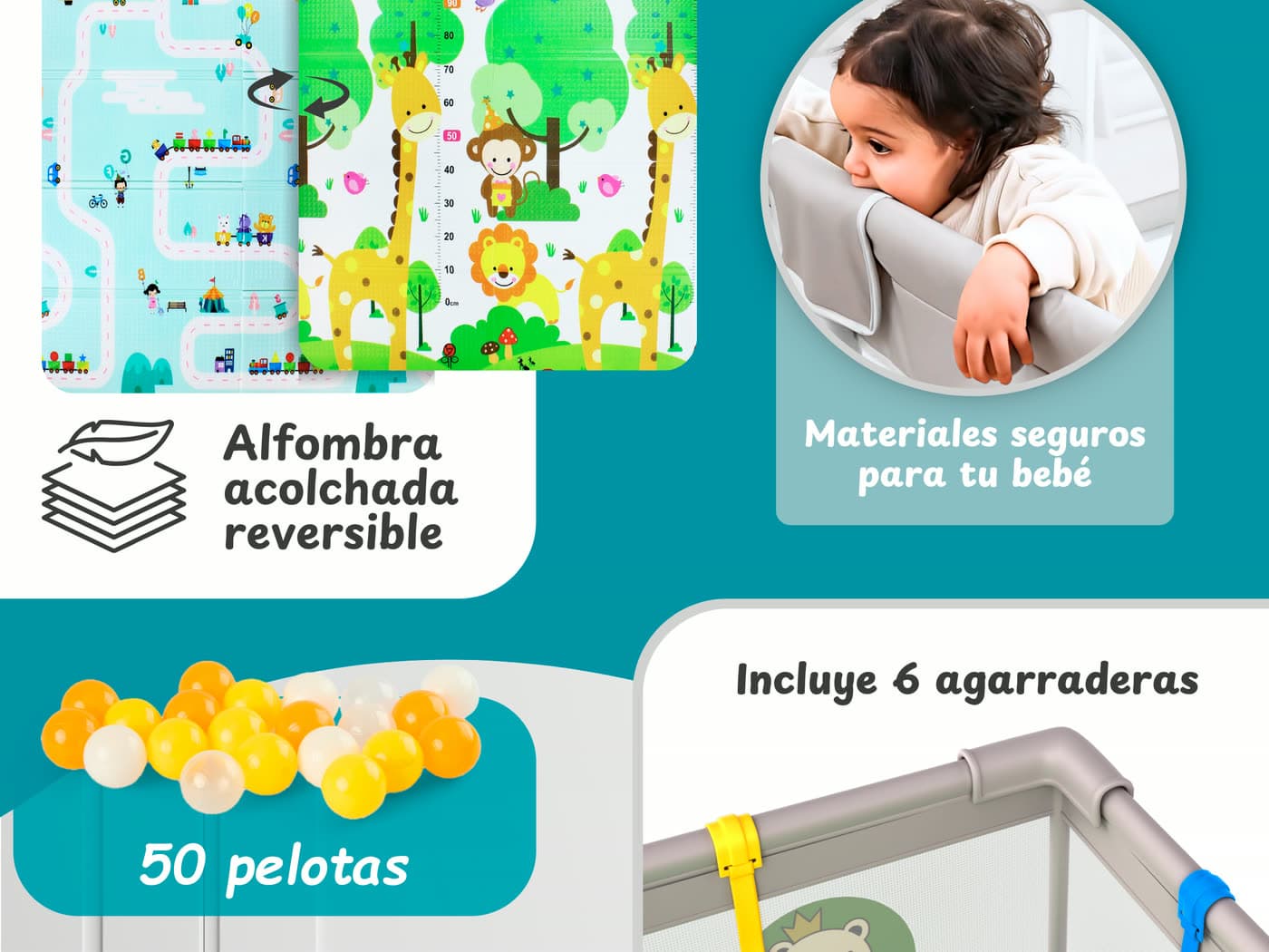 Alfombra acolchada reversible y 50 pelotas incluidas